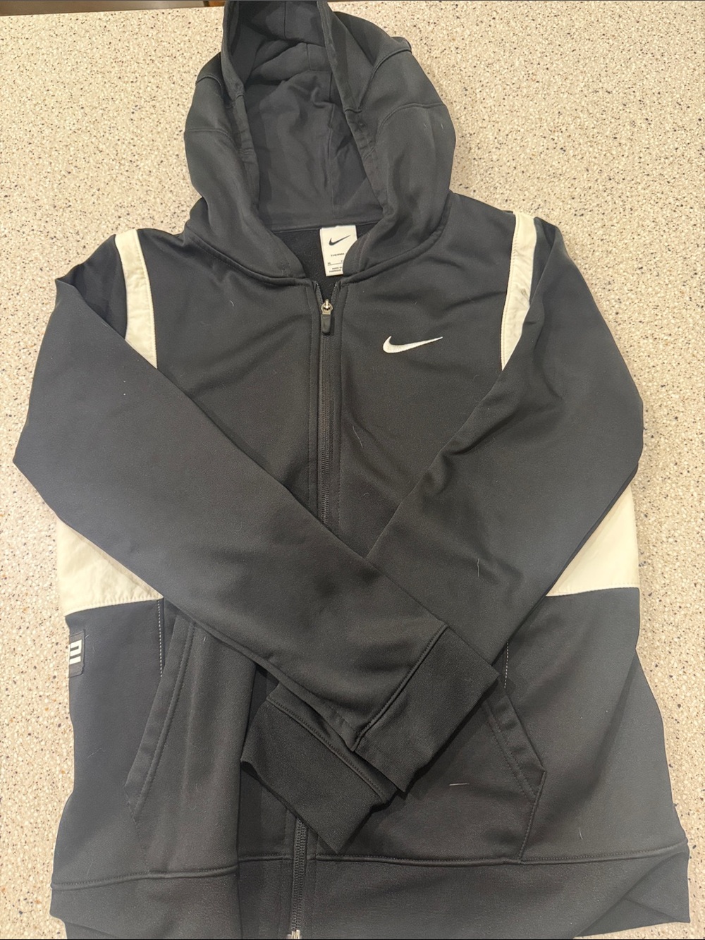 Nike Black and White Zip-Up Hooded Jacket Elite - Boys XL